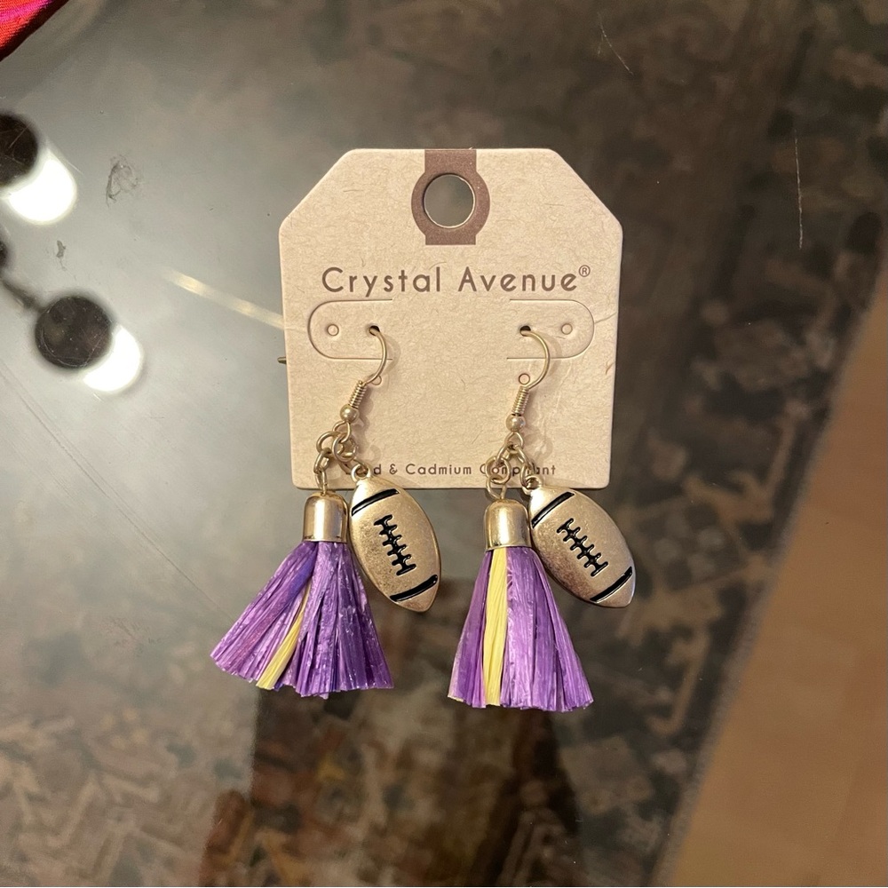 Purple and Gold Tassel Football Earrings